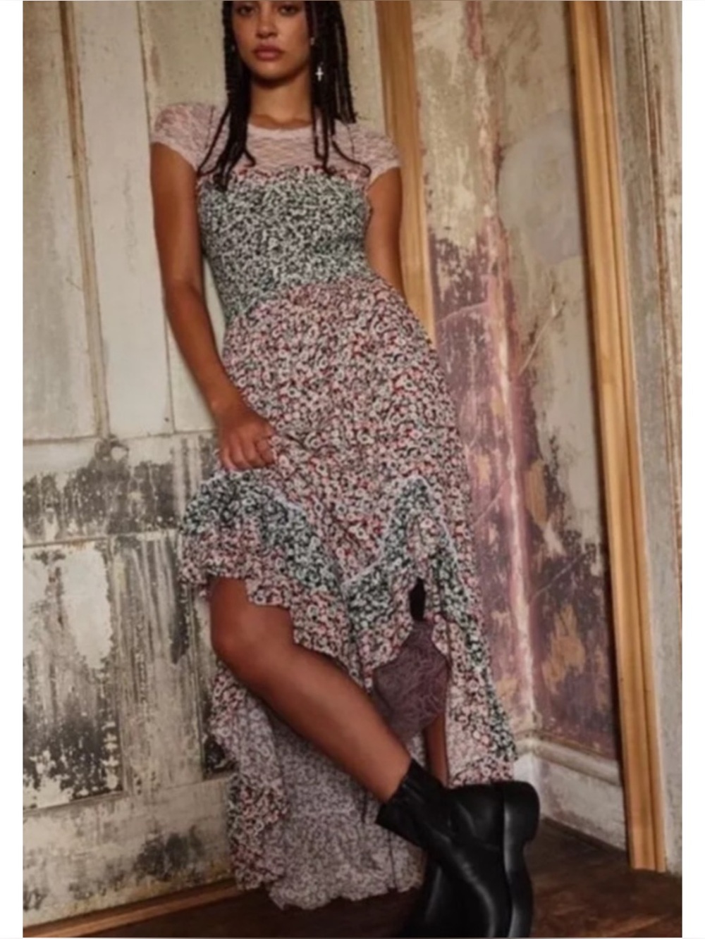 FREE PEOPLE | NEW! One I Love Floral Ruffled Smocked Midi Dress, Size XS